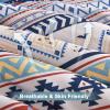 imageMybedsoul Brown Aztec Style Comforter Set 7 Pieces Queen Size Boho Bed in a Bag AllSeason Bedding Set with Sheets ampamp Pillow Shams Bohemian Geometric Striped PatternBlue Red