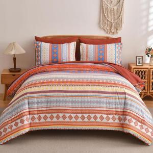 imageMybedsoul Brown Aztec Style Comforter Set 7 Pieces Queen Size Boho Bed in a Bag AllSeason Bedding Set with Sheets ampamp Pillow Shams Bohemian Geometric Striped PatternOrange Red
